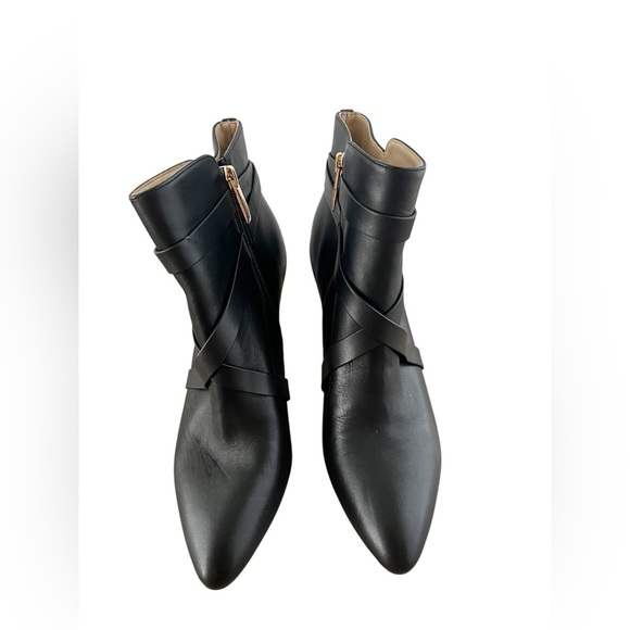 L’AGENCE Black Heeled Ankle Boots with Buckle Strap Detail Block Heel Booties - Picture 4 of 7